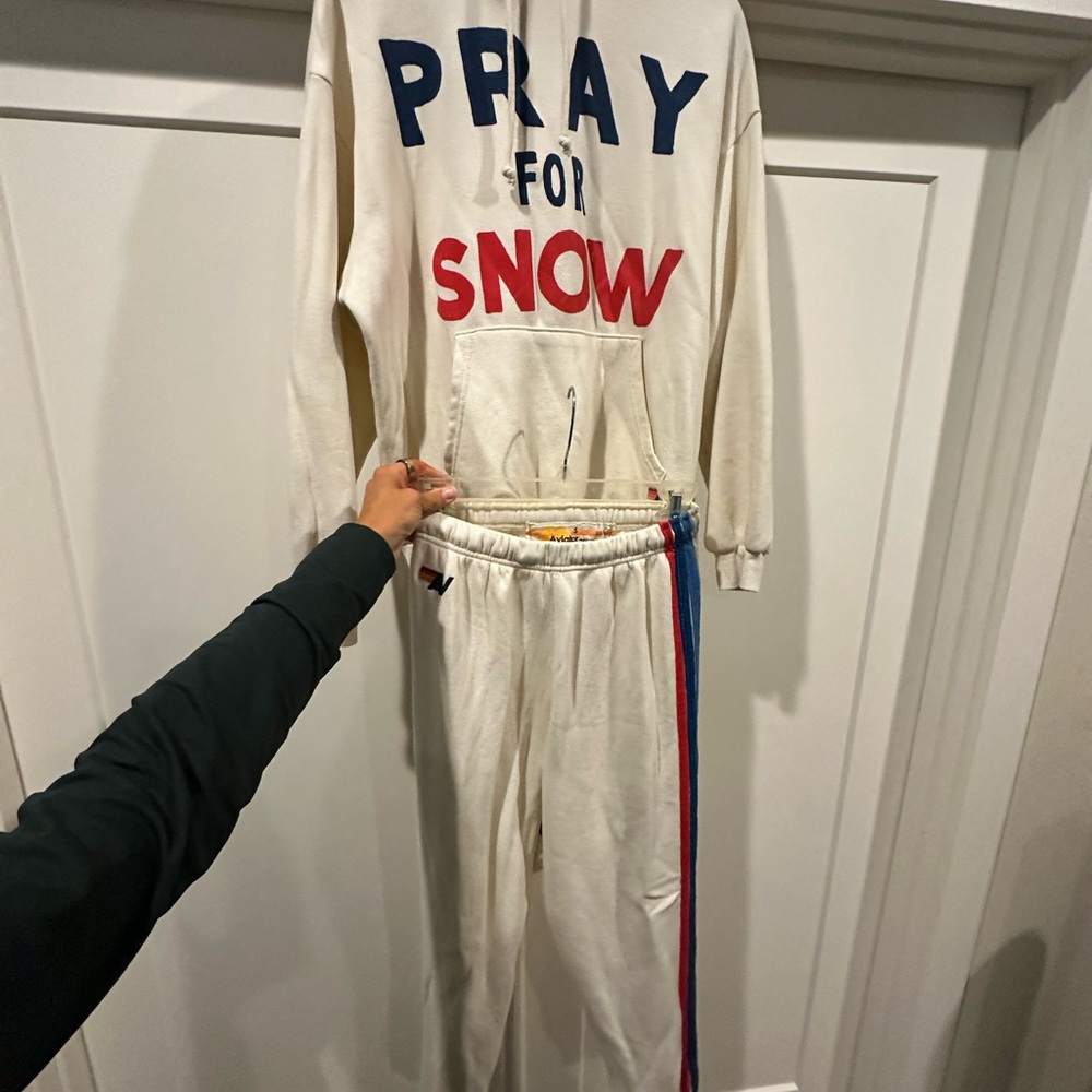 Like new Aviator Nation Pray for Snow Hoodie and Sweatpants Set - Cream small